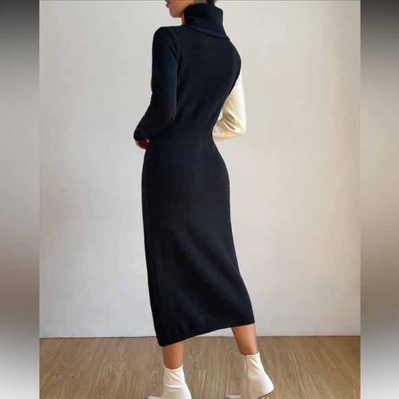 Cozy Color Block Stripe Turtleneck Sweater Dress - Picture 4 of 4